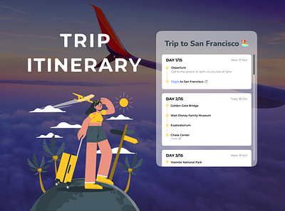 Itinerary (Daily UI - 079) dailyui dailyuichallenge design figma illustration itinerary planning travel trip ui usa vector