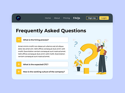 FAQs (Daily UI - 092) dailyui dailyuichallenge design faqs figma illustration landing page questions ui vector web design