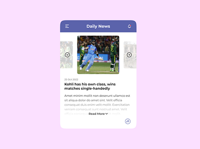 News (Daily UI - 094) cricket dailyui dailyuichallenge design figma india match menu news notifications share ui win