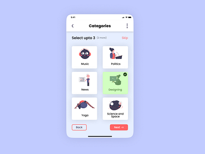 Categories (Daily UI - 099) categories dailyui dailyuichallenge design designing figma illustration ios mobile music news politics science space ui yoga