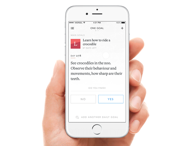 One Goal — modal view animation interactive ios iphone ixd onegoal pixate prototype typography