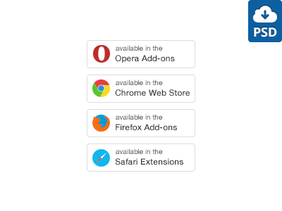 Extensions Buttons (Free PSD) add on available browser chrome download extension firefox free opera photoshop psd safari