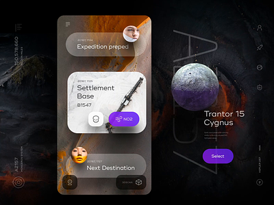 Planetary Explorer alien app cards chat explore gallery map mars moon navigation planet ship space stats ui