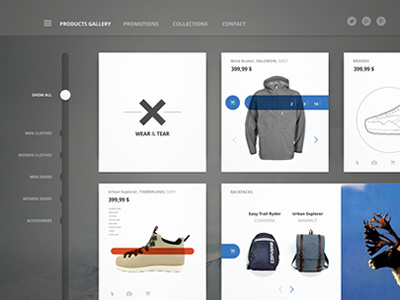 Shopping Gallery apparel blue clean clothes commerce flat gallery layout minimal red shoes shopping ui ux website