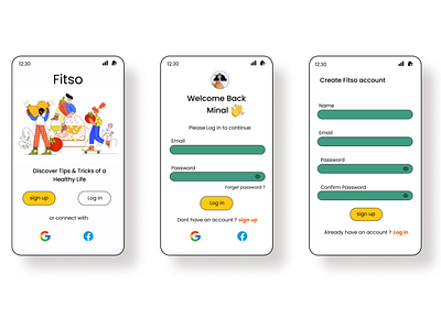 Fitso App : Sign-up & Log in Page figma graphic design illustration ui web design