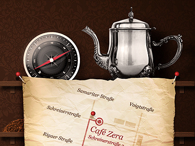 Café Zera compass direction map paper tea website