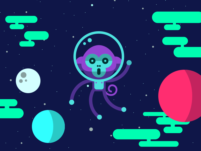Space monkey everywhere! flat fluo game gif illustration monkey space yo