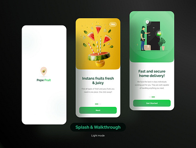 PepeFruit App UI Kit | Splash & walk-through screens application graphic design product ux