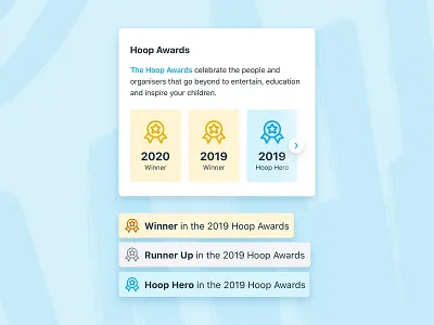 Hoop Awards 🏆 award badge branding carousel component component library design design system hoop icon kids product design product designs runner up scroll ui ux web winner yellow