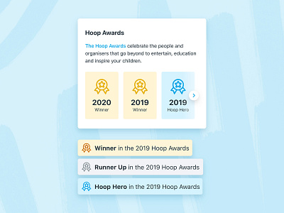 Hoop Awards 🏆 award badge branding carousel component component library design design system hoop icon kids product design product designs runner up scroll ui ux web winner yellow