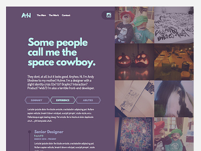 About Page - Experience portfolio web design wip