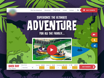 Adventure Park Homepage Concept adventure booking dinosaurs family illustration kids story theme park tickets