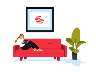 Column Five apartment break column five couch cozy indoor plant logo lounge office plant reading red couch