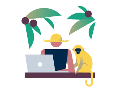 working remote coconut freelance monkey palm beach palm tree remote remote work straw hat tropical yellow
