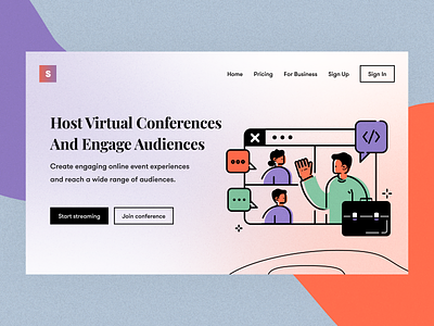 Virtual conferences branding colors conferences design noise typography ui ux vector video