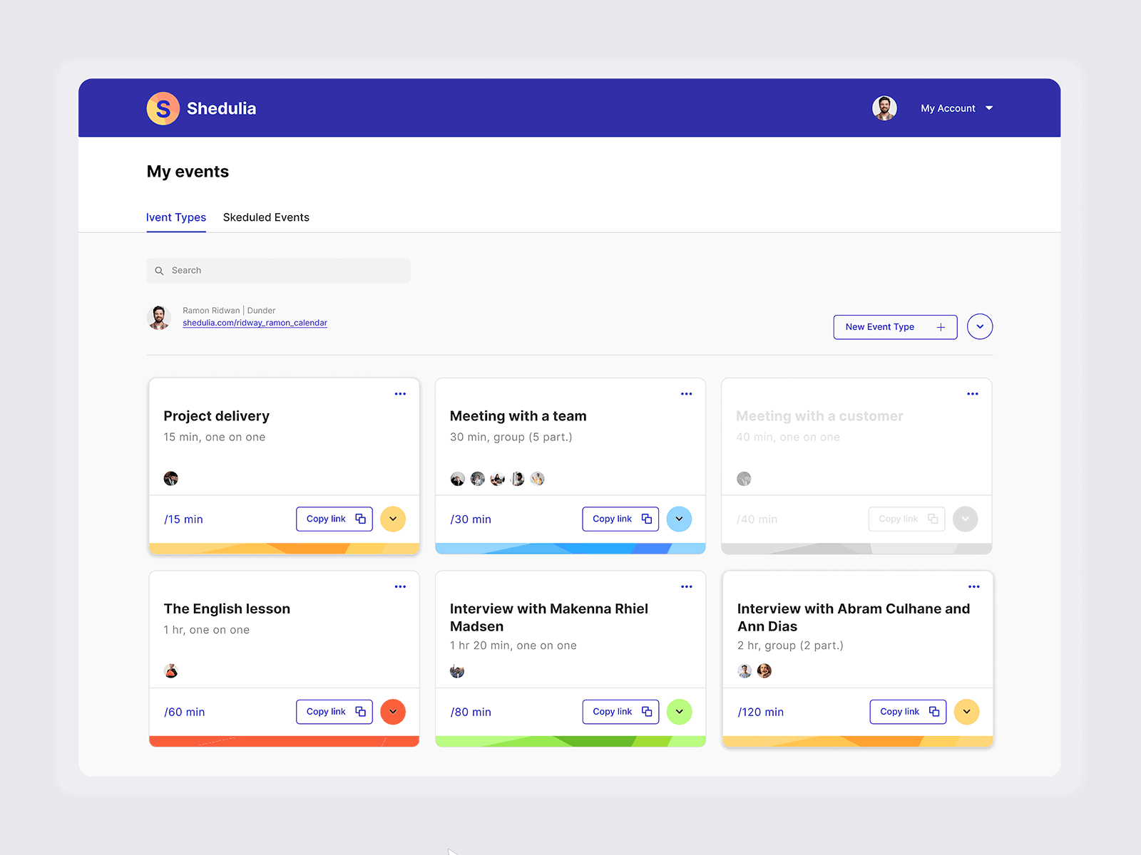 The Shedulia UI calendar dashboard design dropdown form gif schedule ui ux web