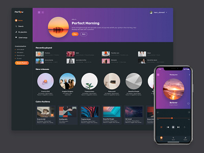 Perflow UI dark design form home ios mobile music player playlist profile song ui ux web