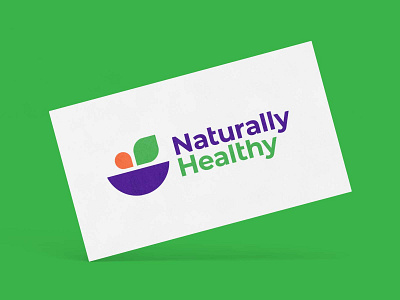 Naturally Healthy bowl brandidentity branding clean design green healthy leaf logo minimal natural orange purple salad vegan
