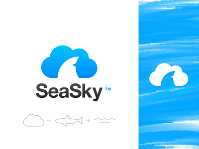 SeaSky - Logo Design brand identity clean cloud design logo minimal shark water