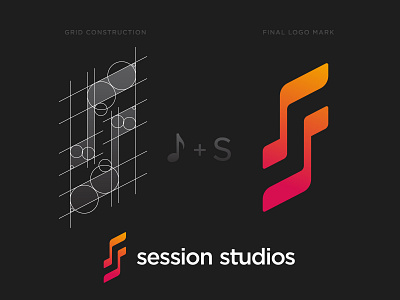 Session Studios Logo Construction brand identity branding clean construction design gradient grid logo minimal music musical note s