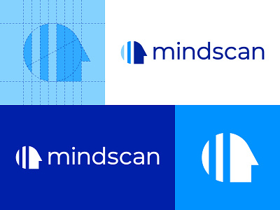 Mindscan - Logo Design blue brain brand identity branding clean design face intelligence iq logo mind minimal test