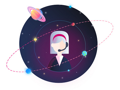 Customer Service art astronaut connect design flat design gradient graphic design illustration planet rocket space vector