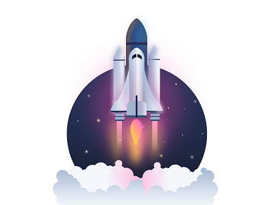 Rocket Launching art astronaut design flat design gradient graphic design hand illustration planet rock space vector
