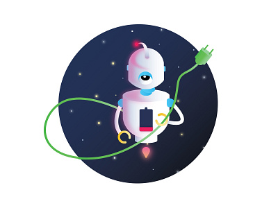 Please Charge! art design flat design gradient graphic design planet power illustration robot rocket space vector