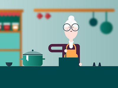 Old People Stereotype Scene Layout animation art cook cooking design flat design gradient grandma granny graphic design illustration vector
