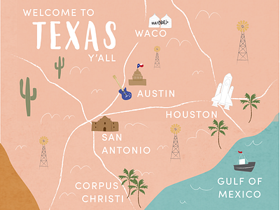 Welcome to Texas Y'all! austin cactus illustration invitation map texas waco wedding yall