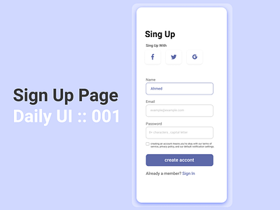 Sign Up Page App dailyui graphic design ui ux