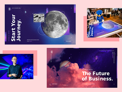 Nextcon 2019 Animated Table branding clouds corporate design event illustration moon pink planets purple space typography