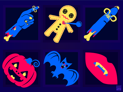 Triad Harmony Icons: Halloween bat icon blue blue and yellow halloween icon icon design icon set icons icons sample jack o lantern pumpkin icon red reminder icon themed triad colors triad harmony triadic harmony vampire icon voodoo icon zombie icon