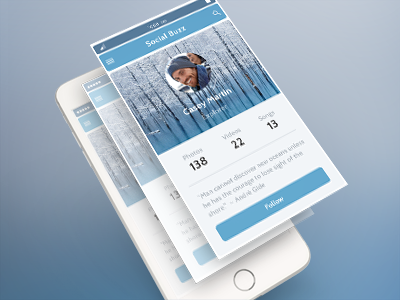 Social Buzz ad app explorer good time ice ocean snow travel trees ui ux web design