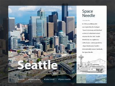 Location Card ad app city attraction mount rainer seattle space needle ui ux web design