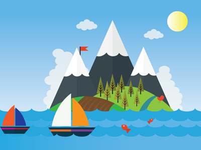 Sailing illustration mountain sea vacation