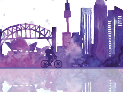 Sydney bike ride illustration vacation world landmarks