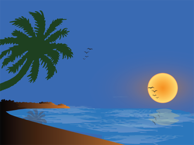 Sunset beach illustration outdoor palm trees sunset