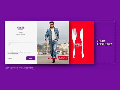 Yahoo! Mail login page with ads concept alfonshere concept dailyui dailyui 001 login page mail ui ux yahoo