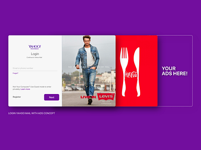 Yahoo! Mail login page with ads concept
