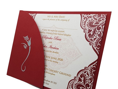 Red heritage pocketfold Hindu invitation ABC 473 design invitations marriage invite pocket invitations