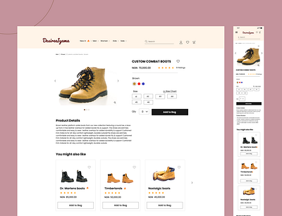 Product Description Page for an E-Commerce Website design ecommerce graphic design ui web design