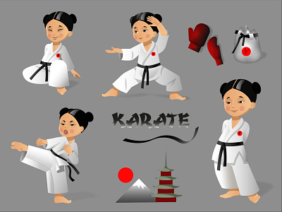stikerpack karate character illustration karate stikers kawaii kids vector