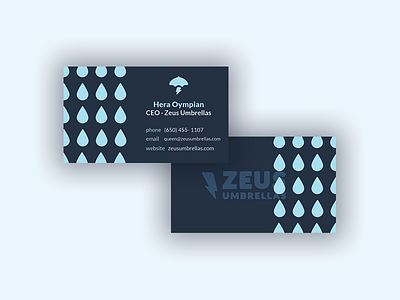 Zeus Umbrellas Business Card I branding business card ceo god greek hera logo rain raindrop umbrella zeus