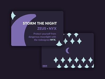 Zeus Umbrellas Postcard: NYX advertising branding logo night nyx postcard purple stars umbrella zeus
