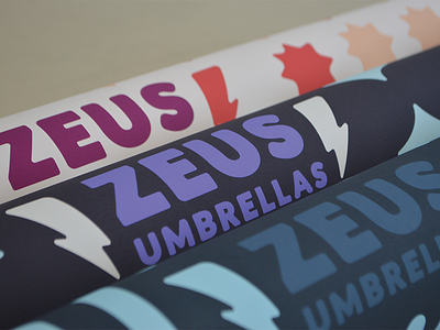 Zeus Umbrellas Packaging Designs branding gods greek lightning lightning bolt night packaging designs purple sun tubes umbrella zeus