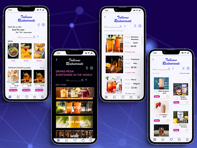 Restaurant App (drinks and food) app design illustration logo mobiledesign ui ux