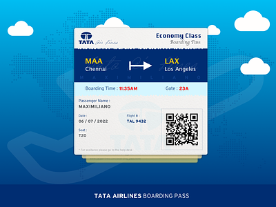 Tata Airlines Boarding Pass Redesign air india airlines blue boarding pass branding design mockup design tata tata airlines boarding pass tcs