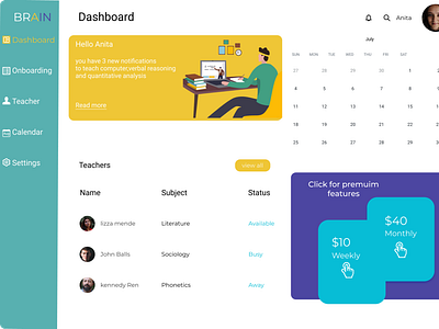 TEACHERS DASHBOARD branding ui web desiggn