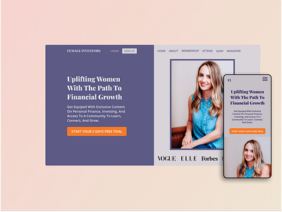 Female Investors Platform design landing page redesign ui ux web design